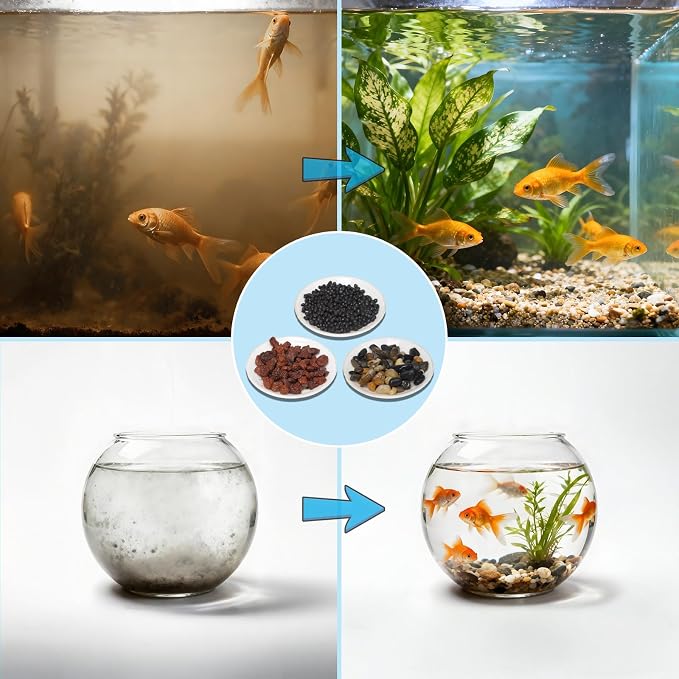 3-in-1 Low Maintenance Aquarium Filter Bio Media: Volcanic Rock, Natural Gravel & Aquatic Plant Cultivation Soil - Helps Reduce Water Changes for Freshwater Tank, Pond