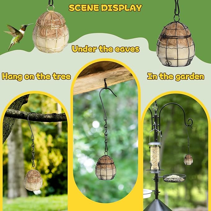 3PCS Bird Nesting Material, Refillable Hummingbird Nesters Cage Holder with Wool Material for Wild Birds Nesting Station, Nesting Balls for Bird Lover Gifts, Bird Watching Gifts for Outdoor Patio