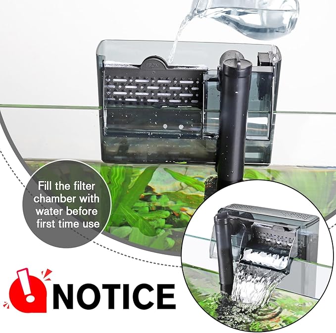 hygger Aquarium HOB Filter 210 GPH for 15-40 Gallon Fish Tank Power Filter with Adjustable Water Flow Extendable Intake Tube External Hang-On Back Filter