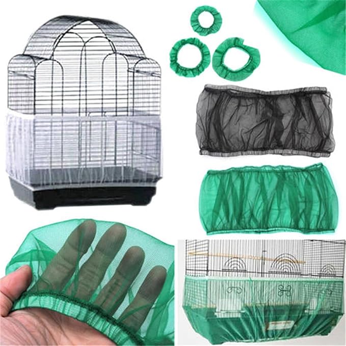 Sperrins Adjustable Bird Cage Cover,Seed Catcher Bird Cage Tidy Bird Cage Mesh Net Cover Skirt Guard for Parrot Parakeet Round Square Cages