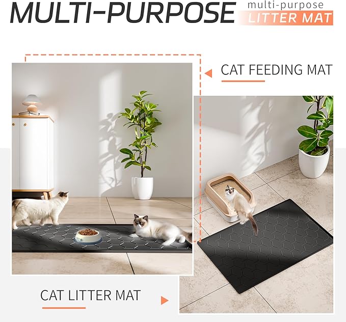 Bulkniu Extra Large Silicone Cat Litter Mat, Waterproof/Urineproof, Litter Recycling, Easy to Clean, Soft on Kitty Paws (28"X40"-Black)
