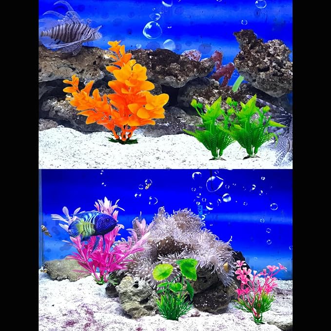 11 PCS Premium Fish Tank Accessories or Fish Tank Decorations,a Variety of Sizes and Styles of Aquarium Plants,Colorful Plastic Plants