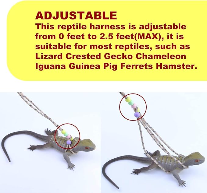 Adjustable Reptile Training Lead Harness Leash Nylon Rope for Lizard Crested Gecko Chameleon Guinea Pig Ferrets Hamster Rats (Brown)