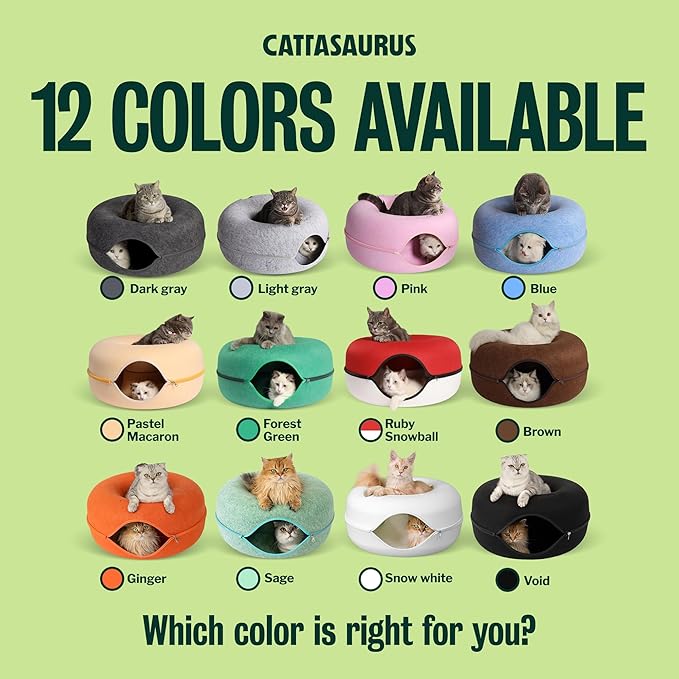 Cattasaurus Peekaboo Cat Cave for Multiple & Large Cats Up to 30-45 Lbs, Scratch Detachable & Washable Tunnel Bed, Comfy Donut Cat Cave (Dark Gray, Large)