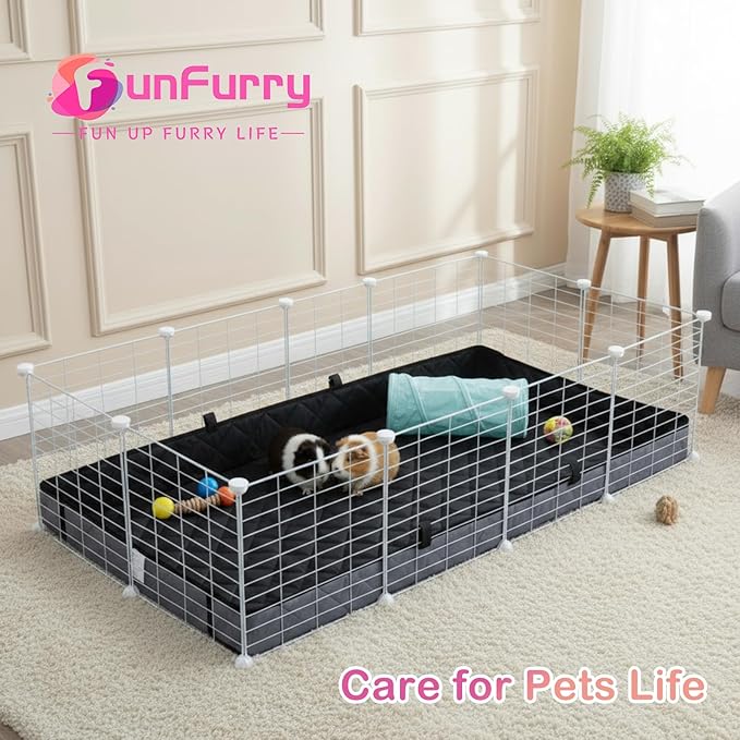 FunFurry Quilted Guinea Pig Cage Liner, Reversible & Absorbent Bottom Base, Cage Liners for Small Animals, Hamster Chinchilla Hedgehog Ferret Rabbit. (Dark Grey-Quilted, 24" X 24")