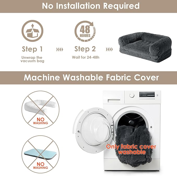 EHEYCIGA Foldable XXL Dog Bed for Large Sized Dog, 54"x38"x7.5" Faux Fur Fluffy Pet Couch Bed, Orthopedic Calming Memory Foam Big Pet Bed, Washable Pet Sofa Bed with Non-Slip Bottom, Dark Grey