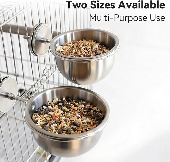 AOTU Anti-Snatch Stainless Steel Parrot Feeding Cups with Locking Buckle - Bird Food & Water Bowls, Essential Bird Cage Accessories for Cockatiel, Conure, Budgie, Macaw Gray Parrot & Small Pets (S)