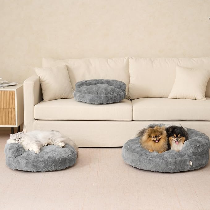 EHEYCIGA Soft Cat Couch Bed for Indoor Cats, Fluffy Extra Small Dog Bed with Removable Washable Cover, Bolster Pet Sofa, Waterproof and Non-Slip, 20" x 20"x 6.5", Grey