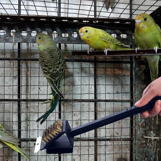 Ouliget 3-in-1 Bird Cage Cleaning Brush,Multi-Function Brush Poop Remover Shovel Cleaning Brush Tools,Pet Cages Accessories Scraper and Scrub Pad in One Tool