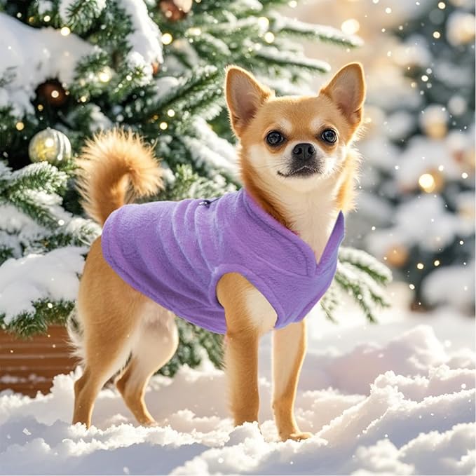 Rbenxia 1 Piece Dog Sweater with Leash Ring Soft Fleece Vest Dog Pullover Warm Jacket Pet Dogs Clothes Winter Dogs Outfits for Small Puppy Cat Pets (Purple, Small)