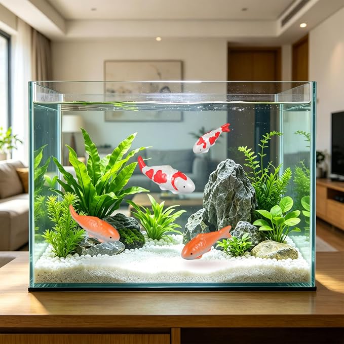 Garneck 4pcs Koi Fish Decor Floating Ceramic: Aquarium Ornaments Figurines for Tank Bowl Pond Desktop Water Feature Garden Pool Red Orange White Statue Accessories Display