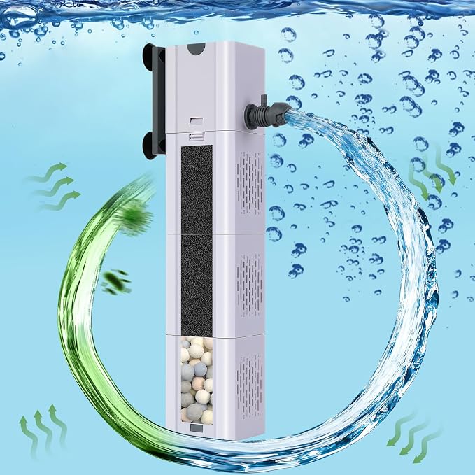 320 GPH 4-In-1 Aquarium Filter, 60-120 Gallon Fish Tank Filters (20 W) | Fish Filter, Filtration And Oxygenation, Filter for Fish Tank with Biochemical Cotton, Ceramic Beads, Turtle Tank Filter