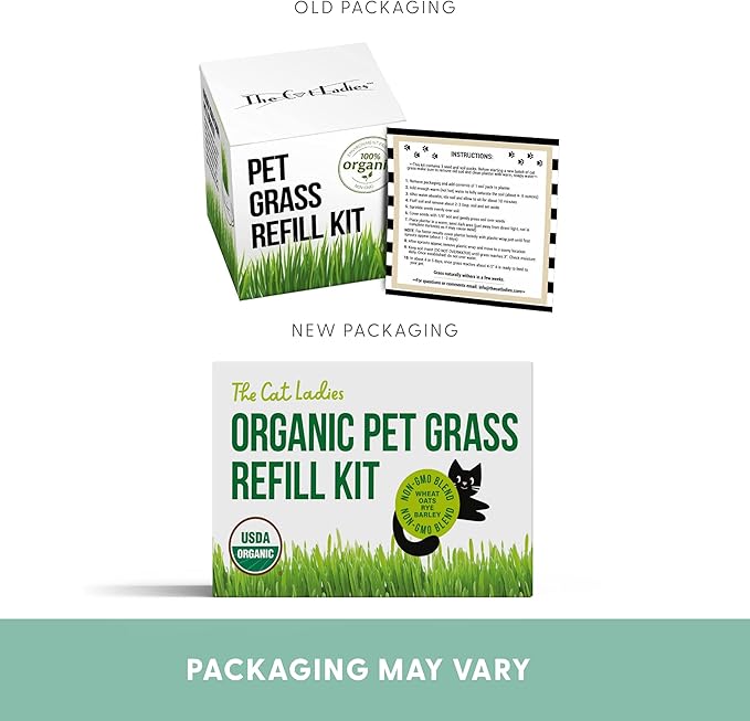 The Cat Ladies Cat Grass Refill Kit 100% Organic Cat Grass Seed and Coco Coir Soil Disks - 3 Pack