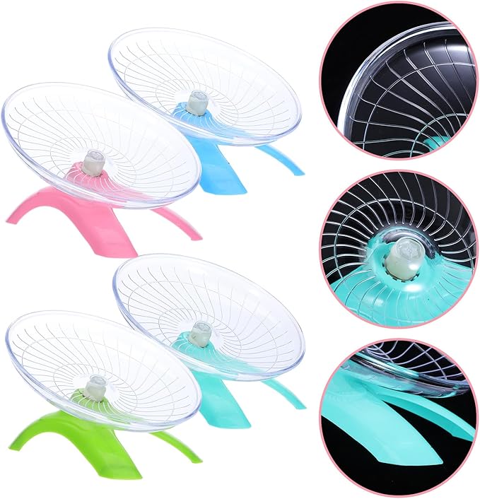UKCOCO 4pcs Hamster Silent Running Wheels Flying Saucer Exercise for Small Pets Gerbil Mouse Hedgehog Cage Activity