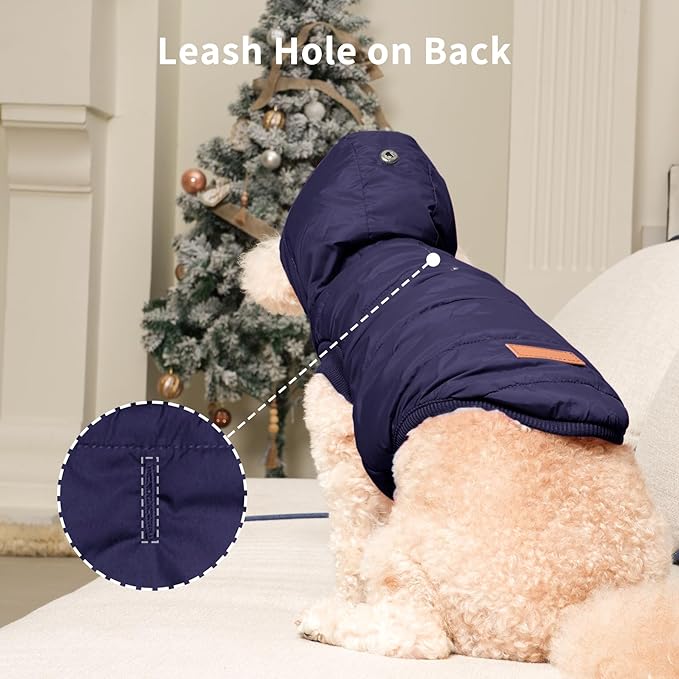 Vecomfy Fleece Lining Extra Warm Dog Hoodie in Winter for Large Dogs Jacket Pet Coats with Hooded,Blue XL