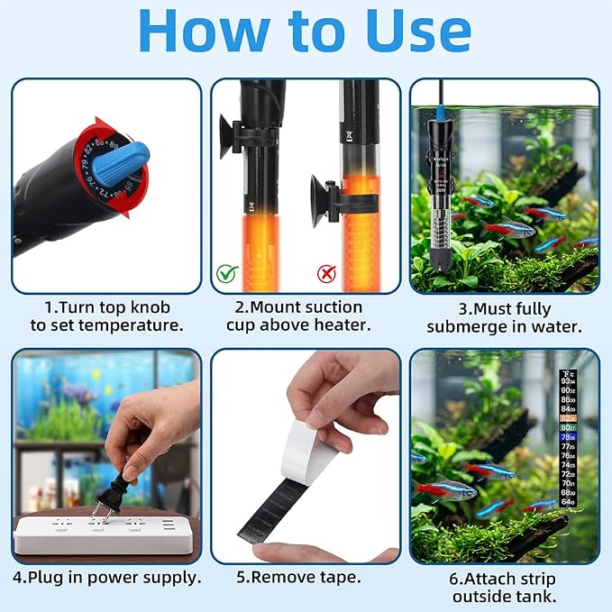 25W Aquarium Heater Adjustable Temperature Submersible Fish Tank Heater Water Thermostat with Thermometer for Freshwater and Saltwater Tanks