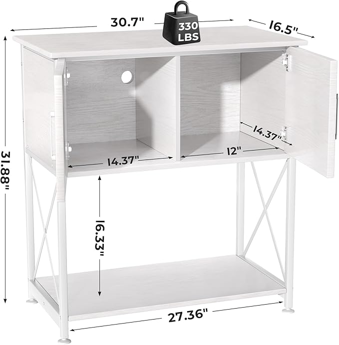 Herture 20-29 Gallon Aquarium Stand Metal Frame Fish Tank Stand with Cabinet Storage, for 20 Gallon Long Aquarium,30.7" L*16.5" W Tabletop,330LBS Capacity White PG01YGW