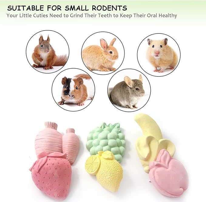 Parrot Bird Chewing Toy, 6Pcs Colorful Different Fruit Styles Parrot Teething Stone Toy, Parrot Beak Grinding Calcium Stone, Bird Cage Accessories for Parrot Rabbit Bunny Hamster, chinchilla (6pcs)