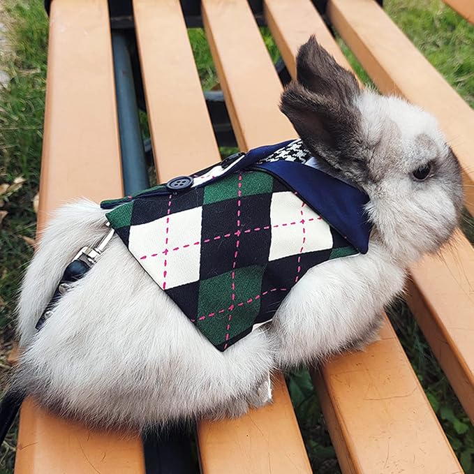 Bunny Harness and Leash,Adjustable Soft Guinea Pig Clothes Pet Rabbit Ferret Harness Costumes for Small Animals Dress