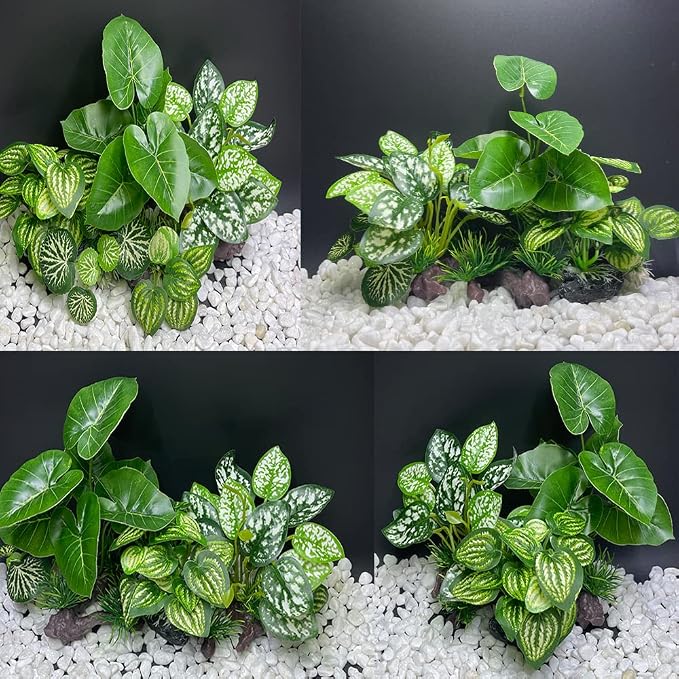Fish Tank Decorations Aquarium Decoration Ornaments Accessories Betta Fish Hides Cave Rest Soft Leaf (Mix-Leaf-Set-C)