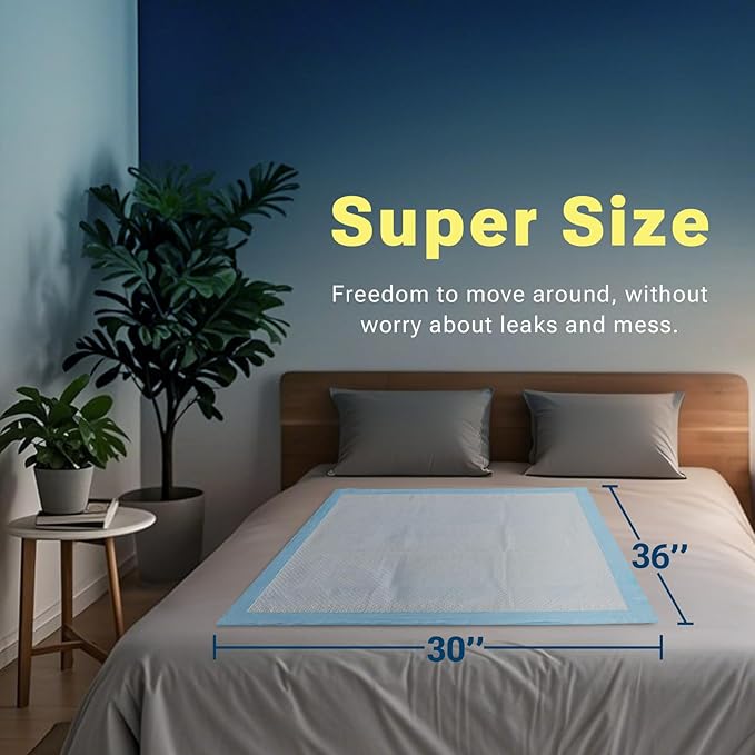 CLEAN SPACES 30" x 36" 100 Count Super Absorbency Disposable Bed Pads for Adults, Leakproof Quick Drying Underpads for Adults Baby Puppy, Incontinence Pads, Puppy Pad Dog Training Pee Pads