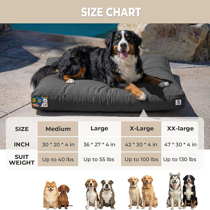Sytopia 42 Inch Canvas Outdoor Dog Bed for Extra Large Dogs, Durable Indoor Patio Pet Pad for Crate, Great Gift for Pets with Waterproof Machine Washable Removable Cover, Dark Grey