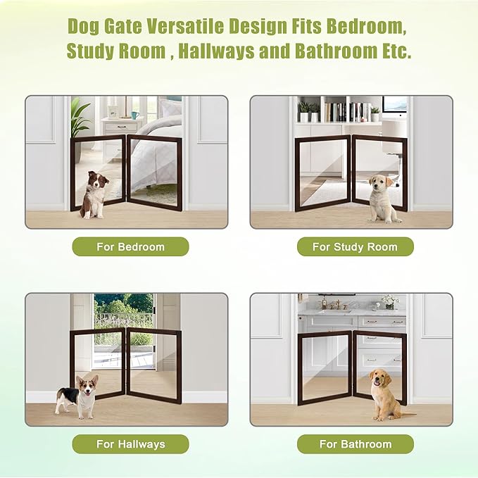 LZRS Clear Dog Gate for Indoor Use - Transparent Pet Fence with Solid Hardwood and Plastic Board, Stylish & Durable freestanding Pet Gate for Doorways, Stairs and Hallways-2 Panel Brown
