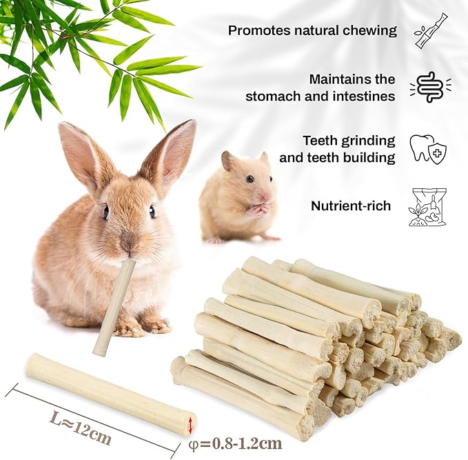Sukh 240g Sweet Bamboo Chew Sticks - Rabbit Chew Sticks & Bamboo Sticks for Rabbits, Natural Bunny Bamboo Chew Toy for Teeth Grinding, Small Animal Treats for Guinea Pig, Hamster, Chinchilla