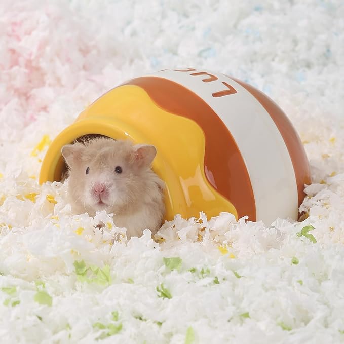 Honey Shaped Ceramic Hamster Hideout - Small Pet Habitat Decor for Syrian & Dwarf Hamsters, Gerbils, Mice, Rats, Toads