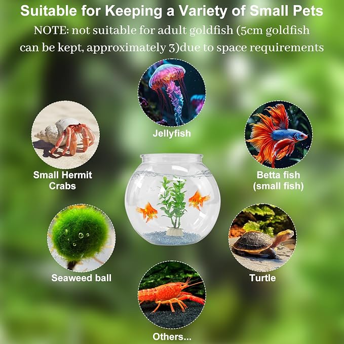 Plastic Goldfish Fish Bowl Drum Clear Aquarium Starter Kits | High Transparent Round Acrylic Fish Tank with 1 Artificial Aquatic Plant and 1 Bag Mini Ornamental Stones, 0.72Gallon/ 2.75L