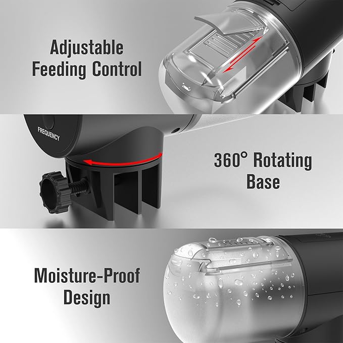 Automatic Fish Feeder for Aquarium, Vacation, 7, 14 Day Auto Food Dispenser with Timer, 200ml Large Capacity, Battery Powered, Ideal for Turtle/Fish Tank Aquarium Accessories, Batteries Included