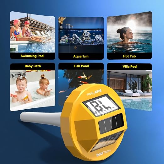 Pool Thermometer Solar Digital Floating, High Precision Large Screen Without Fogging with Double-Sided Display Screen for Swimming Pool, Aquarium, Spa, Hot Spring, Ponds(Yellow)