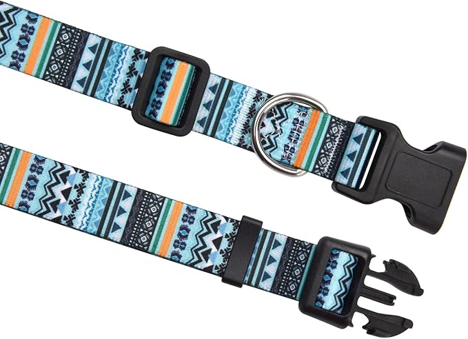 MarukoPet Dog Collar, Adjustable for Small Medium Large Dogs Puppy, Cute Design with Bohemia Floral Tribal Geometric Patterns Boys Girls Dog Collar(Green Bohemia-M)