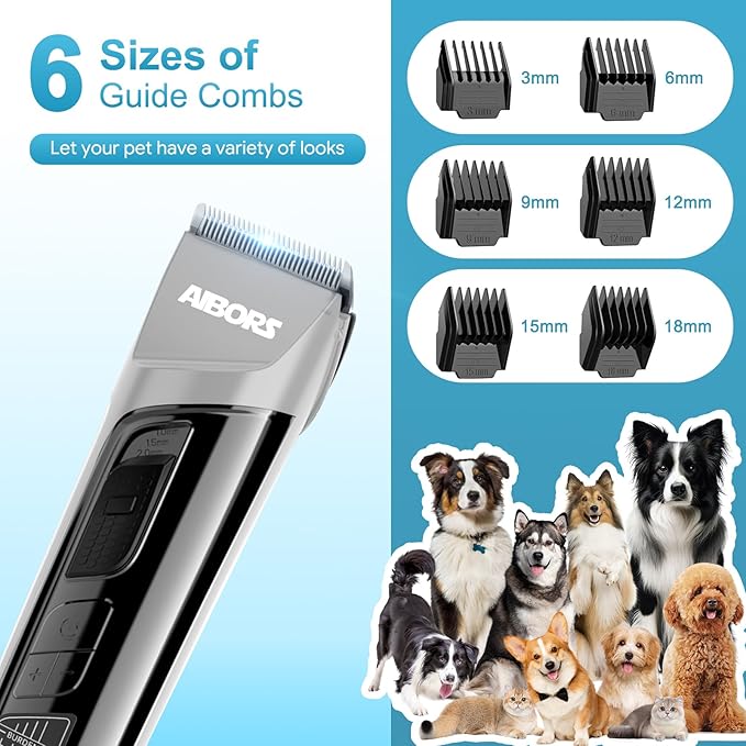 Quiet Dog Grooming Kit - 2000mAh Dog Clippers for Grooming Dog Grooming Clippers for Heavy Thick Hair Coats Waterproof Rechargeable Cordless Clippers Safe and Easy to Clean Home Pet Grooming Silver