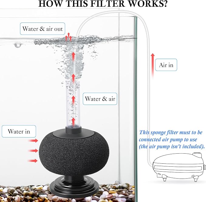 HITOP Diameter 4in Aquarium Bio Sponge Filter: 5-40gallon Air-Powered Fish Tank Filter, Quiet Filter for Aquarium/Betta Tank/Shrimp Tank/Fry Tank