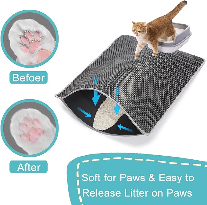 Cat Mat for Litter Box,XXL 47x36 inch Litter Catcher Mat,Double Layer Litter Matt for Cat Litter Pads,Non-Slip Waterproof Multi-Cat (Gray)