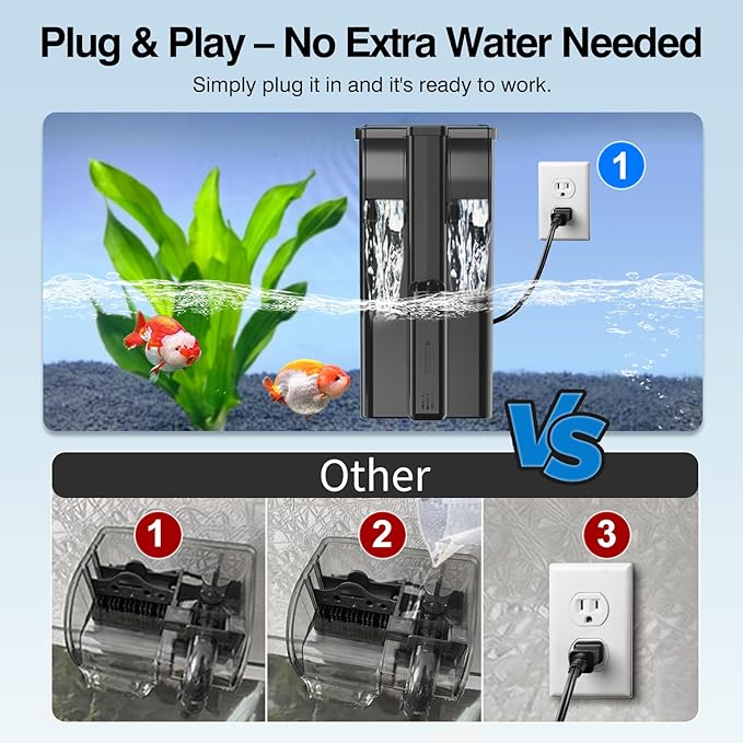 Hang On Back Aquarium Filter Up 30 Gallons Fish Tanks, 5-Stage Multi-Stage Filtration with Surface Skimmer, Ultra Quiet HOB Power Waterfall Filter for Freshwater