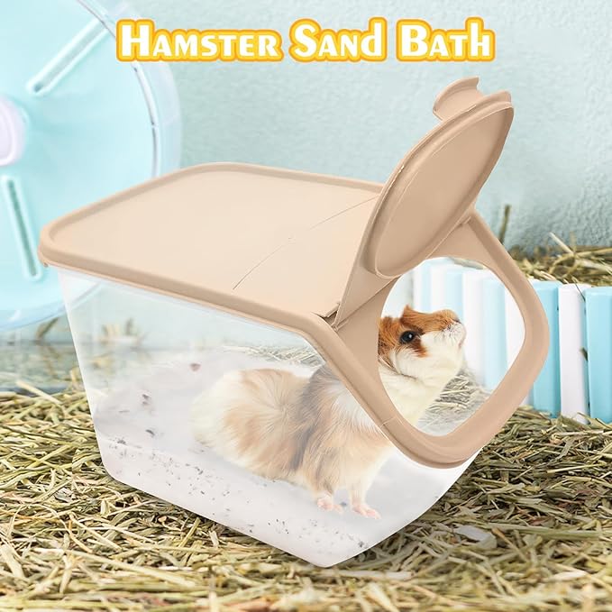 PINVNBY Chinchilla Dust Bath House Hamster Sand Bath Container Transparent Totoro Plastic Sand Bath House with Sand Cup Cage Accessories for Guinea Pig Hedgehog and Other Small Animals(Coffee Color)