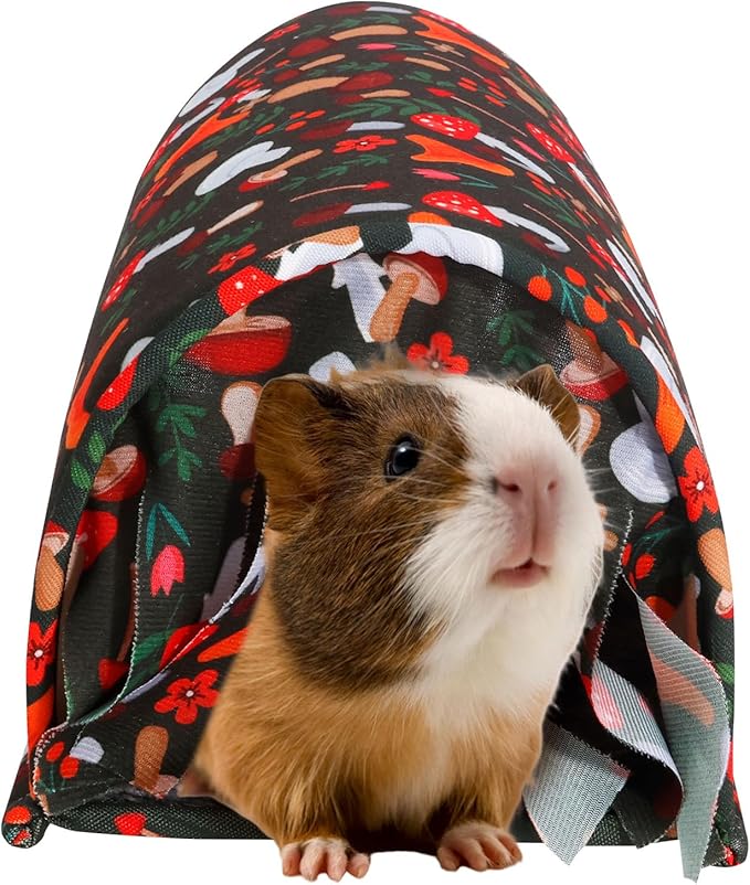 Guinea Pig Tunnel, Easy Cleaning Anti Slip Bottom Rabbit Hideout Accessories with Curtain for Small Animal