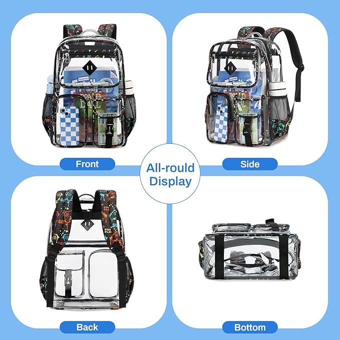 PIG PIG GIRL Clear Backpack for School,Heavy Duty PVC Transparent Bookbag for Girls Stadium Approved See Through Backpack