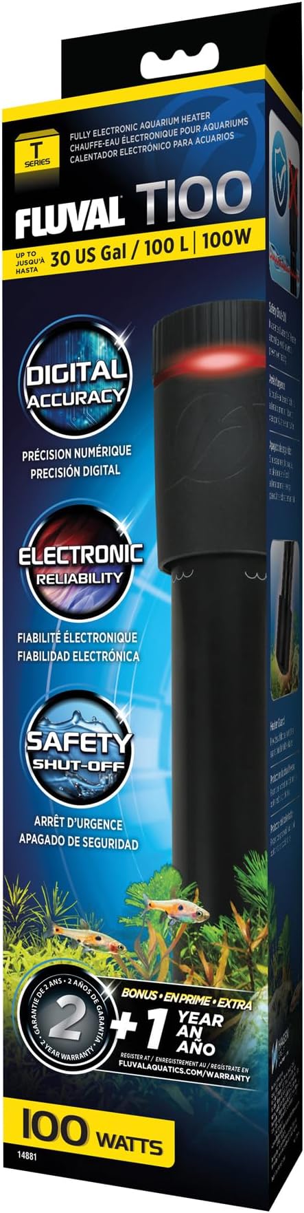 Fluval T100 Fully Electronic Heater for Freshwater Aquariums up to 30 Gal.