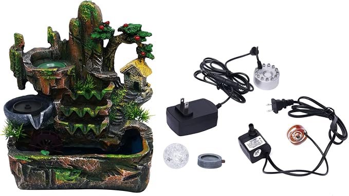 Indoor Fountain Rockery Tabletop Water Fountain with an Atomizer Elaxation | Water Feature Meditation with LED Light for Home Office Desktop Decor Gift 11.81''L x 7.09''W x 12.99''H