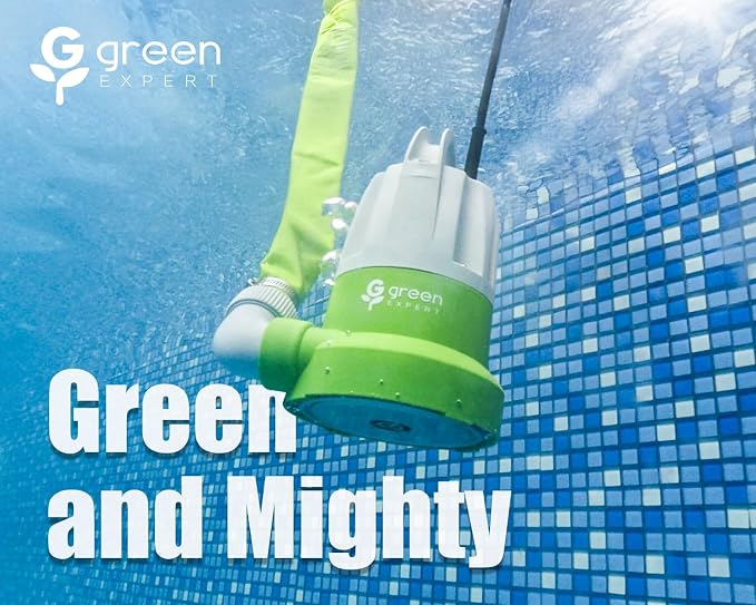 Green Expert 1/2 HP Submersible Utility Pump Kit with 25 ft x 1.5 in Lay-Flat Discharge Hose, 2500 GPH Manual Plug-in Household Water Removal, Last-Inch Drainage for Basement Pool Hot Tub