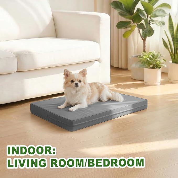 Vonabem Outdoor Waterproof Dog Bed Washable, Small Crate Pad 24 inch, Cooling Wipeable Puppy Beds with Removable Cover Reversible, Foam Leather Durable Anti-Slip Kennel Pads 23"x17" Grey