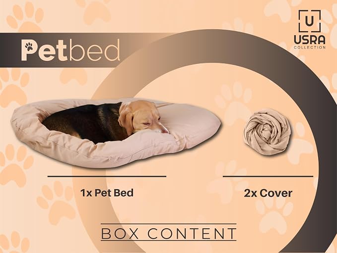USRA 100% Cotton Orthopedic Pet Bed Gift Set with 2 Covers 28"x20" Dog Cat Recovery Pillow Hypoallergenic Natural Oeko-TEX Certified