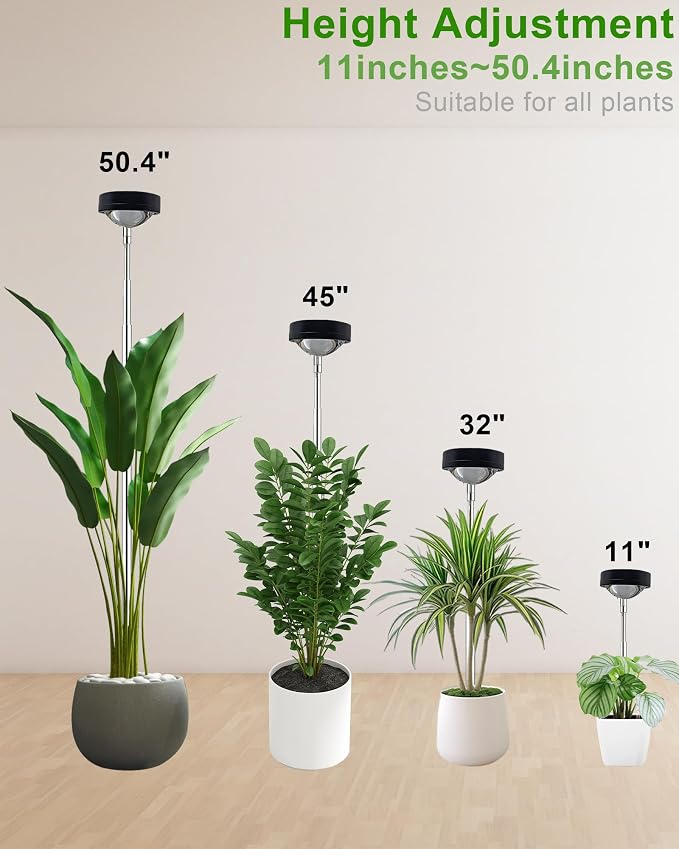 Plant Grow Light, LED Growing Light Full Spectrum for Indoor Plants,Black Magnifying Glass Plant Lights,Height Adjustable, Automatic Timer, 5V Low Safe Voltage,Idea for Large