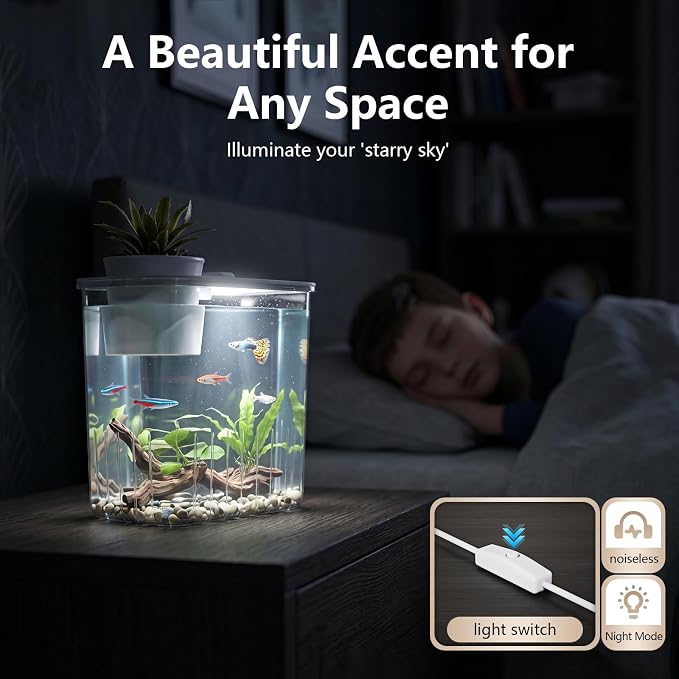 0.8 Gallon Betta Fish Tank Aquarium Starter Kit with Light and Lid(White) | Premium Acrylic Aquarium with Light and Lid, Crystal Clear Starter Kit for Betta Fish, Shrimp, Snails and Small Fish