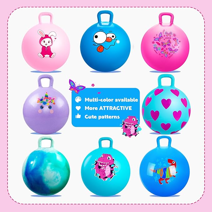 Hopper Ball, Pink Butterfly Hopping Toys for Kids, 20 Inch Bouncy Ball with Handle, Indoor Outdoor Inflatable Hippity Hop Toy for Girls Boys Gift with Free Pump