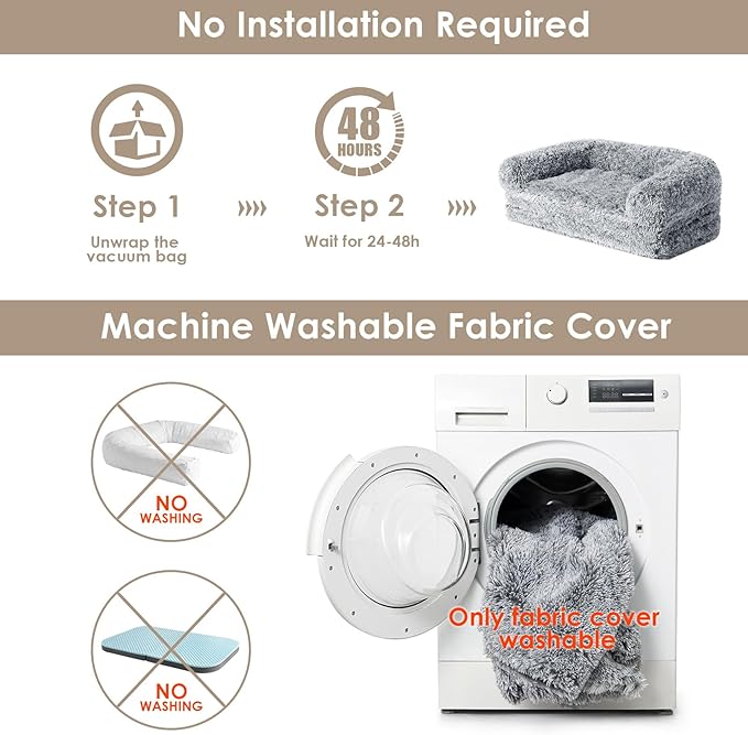 EHEYCIGA Foldable Human Dog Bed, 72"x44"x11" Orthopedic Memory Foam Human Sized Dog Bed, Waterproof Pet Bed for People, Faux Fur Pet Couch for Adult with Non-Slip Bottom, Grey