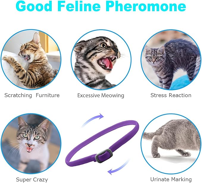 Calming Collar for Cats - Pheromone Calm Collars, Anxiety Relief Fits Small Medium and Large Cat - New Version - Adjustable and Waterproof with 100% Natural 2 Pack